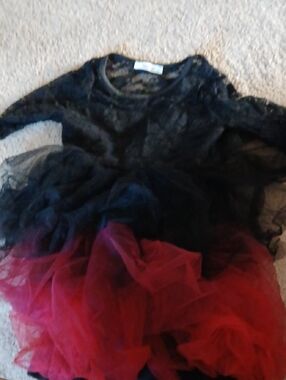 Black Lace Top with Red Tulle Skirt